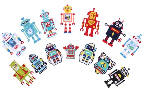 Artibetter 14pcs Robot Iron Patches for Jeans Sew Patches Embroidered Clothes for Jackets DIY Jeans Cartoon Clothing