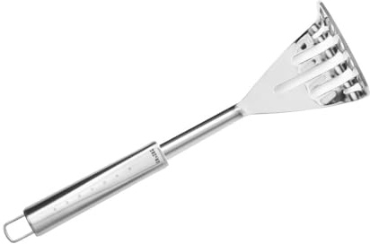 Prensa de patatas de acero inoxidable, 28 cm, ideal para hacer puré, triturar alimentos y preparar recetas cremosas.