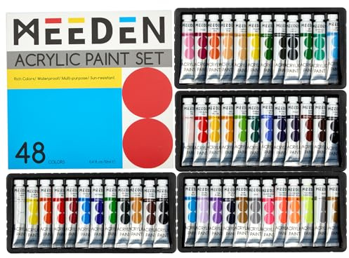 MEEDEN Beginners Acrylic Paint Set: 48 Colours 12ml/0.41 fl oz Heavy Body Starter Set - Non-toxic Rich Pigments Art Paint for Adults Hobbists Painting on Canvas Wood Fabric Craft
