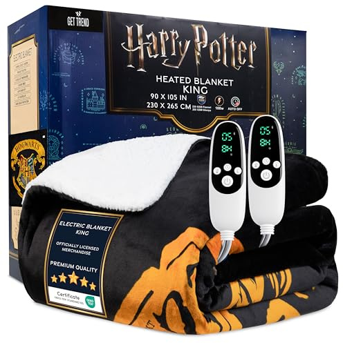 Get Trend Harry Potter värmefilt king 230 x 265 cm, mysig sherpa fleece, elektrisk uppvärmning 9 nivåer med 12 timmars automatisk avstängning (svart Harry Potter, King EU)