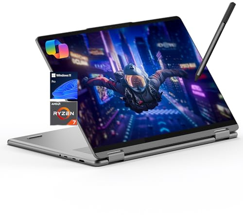 Lenovo Yoga 7 7i Ordinateur portable 2 en 1 16 FHD+ écran tactile, AMD Ryzen 7 8840HS, 16 Go de RAM, 512 Go SSD, stylet inclus, PC AI, clavier rétroéclairé, lecteur d'empreintes digitales, webcam