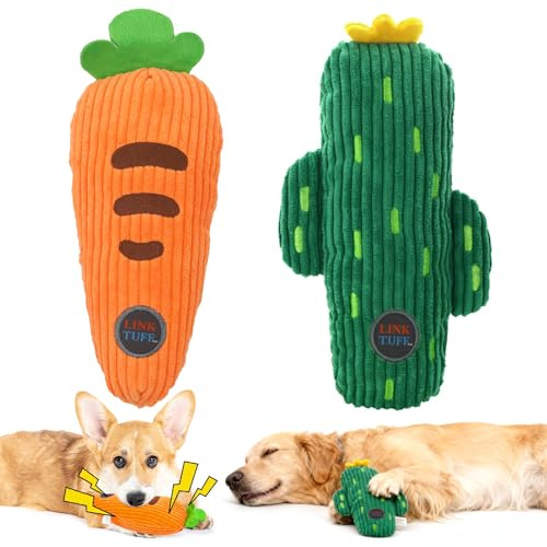 Wdmiya Giochi con Squeak per Cani 2 Set, Giocattoli da Masticare con Disegni di Carote e Cactus, Peluche Interattivi per Cuccioli Resistenti, Giocattoli per Cani di Piccola,Grossa e Media Taglia
