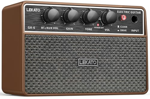 LEKATO Mini amplificador de guitarra de 10 W, amplificador de guitarra eléctrica portátil con canal de limpieza/sobremarcha, conector para auriculares, entrada AUX, Bluetooth, amplificador recargable
