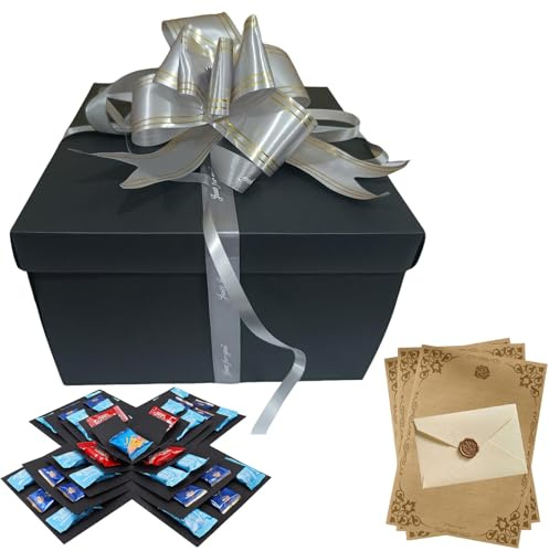 5 Layer DIY Explosion Gift Box Kit with Envelope Ribbon,Tape and Creative Surprise Photo Album Box for Birthday, Anniversary, Valentine's Day, Christmas Gifts (Black)