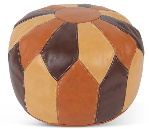 Ayrirel Unstuffed Moroccan Pouf Ottoman Footstools for Living Room,Waterproof Faux Leather Pouffe Foot Rest Cover,Boho Round Pouffe,Multifunctional Folding Pouf Cover for Living Room, Bedroom,Balcony