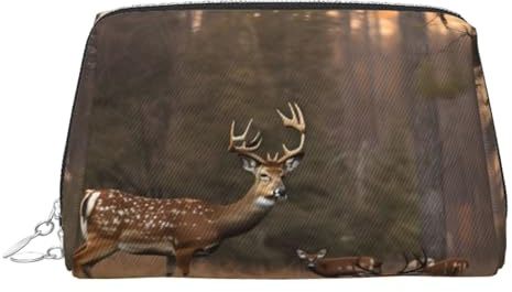 Trousse de toilette élégante en cuir avec motif de chasse au cerf - Trousse de maquillage en cuir avec fermeture éclair sur le dessus, Argenté., Taille unique
