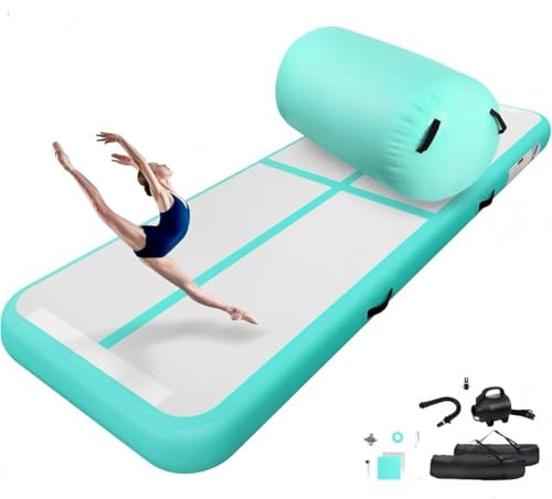 airtrack matte colchoneta de gimnasia con air roll, Pista de Aire Profesional de 10 cm de Grosor | colchoneta gimnasia artistica Premium con Bomba de Aire |3 m/4 m con Rodillo Inflable de 100x60 cm
