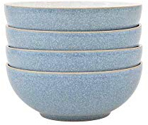 Denby - Elements Blue Cereal Bowls Set of 4 - Dishwasher Microwave Safe Crockery 820ml 17cm - Blue, White Ceramic Stoneware Tableware - Chip & Crack Resistant Soup Bowls
