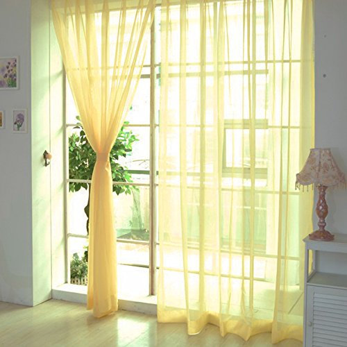 AFUT 100x200CM Decorative Sheer Voile Curtains Gauze Drape Panel Tulle for Office (Yellow)