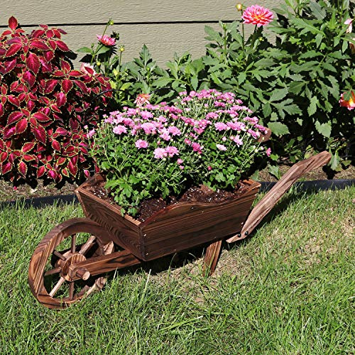 Sunnydaze Outdoor Wooden Decorative Wheelbarrow Planter - for Indoor or Outdoor Use - 35 W x 10.25 D x 12 H - Brown