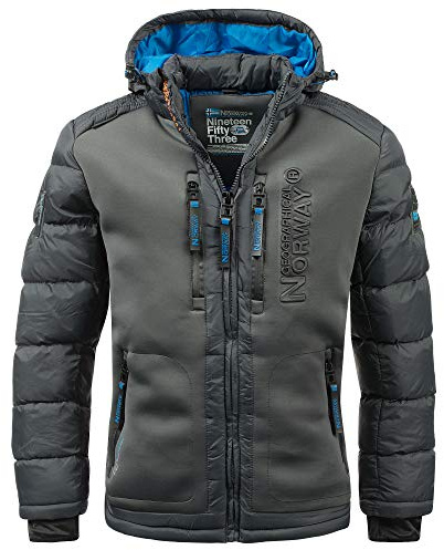 Geographical Norway Herrjacka vinterjacka med huva – fodrad varm anorak S-7XL Outdoor SKI Snowboard huvjacka för vinter/höst i bunt med UD-mössa