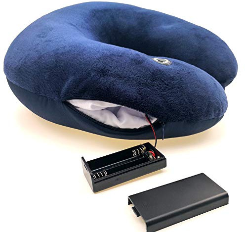 Hooshing Vibrating Neck Pillow Massage Therapy for Traveling Home Rest Portable Neck Pillows for Pain Relief Best Gift for Parents, Deep Blue