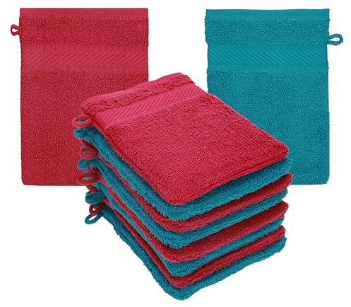 Betz Waschhandschuhe Palermo 10 Stück 16x21 cm – 100% Baumwolle 360g/m² – Weiche Frottee Waschlappen – Pflegeleicht & saugstark – Farbe Cranberry/Petrol