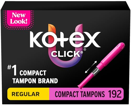 U by Kotex Click – Lot de 192 tampons compacts, absorption régulière, non parfumés, (6 paquets de 32) (l'emballage peut varier)