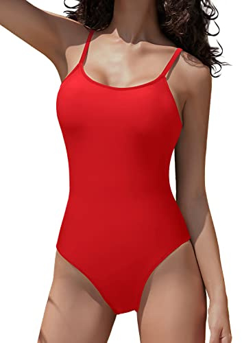 SHEKINI Maillot de Bain Femme 1 Pieces Sexy Réglables Maillot de Bain Une Pièce Femme Dos Nu Ventre Contrôle Monokini(M, Rouge)