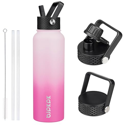 BJPKPK 40oz Stainless Steel Insulated Water Bottle with 3 Lids, Sakura - BPA Free Leakproof Thermos Bottle for Sports & Gym