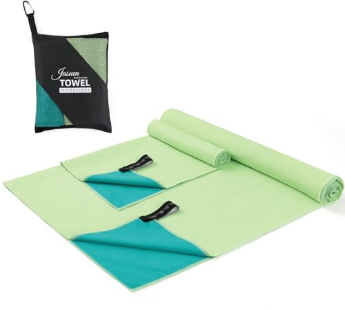 JASUEN Mikrofaser Handtuch Set for Sporthandtuch Reisehandtuch Outdoor Handtuch Strandtuch 2 Stück (Doppelseitige(Dunkelgrün + Hellgrün), 180x80cm+80x40cm)