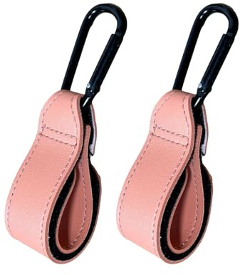 ZXCHOME ganchos carro bebe, 2 ganchos organizadores de bolsos de bebé, ganchos de cuero para compras, bolsas de pañales y cambiadores, accesorio colgar compra en carrito bebe(rosa)