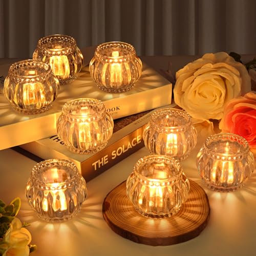 Apritsce 12PCS Teelichthalter, Teelichtgläser Set, Kerzengläser Teelichter Halter, Teelichtgläser Vintage, Transparenter Teelichthalter Set für Weihnachten Tischdekoration Heimdekoration Deko (Stil 1)