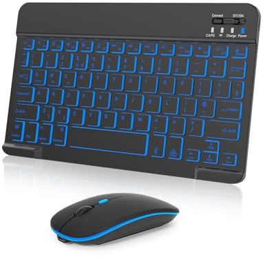 Nsyee Backlit Bluetooth Keyboard and Mouse, Universal Compact Wireless Keyboard, Rechargeable Portable Keyboard for iPad/Samsung/Tablet/iOS/Android/Windows, UK Layout