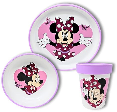 Stor Minnie Mouse Kindergeschirr Set rutschfest - Kinder Geschirr Set Mädchen - Antirutsch Kinder Geschirrset - Camping Frühstücksgeschirr BPA frei - Kinderteller, Schüssel & Becher wiederverwendbar