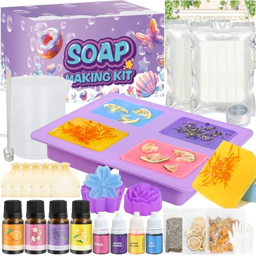 JUYRLE Seife Selber Machen, Kreative DIY Bastelset Erwachsene Seifenherstellung Set für Anfänger, Badebomben Seifen Selber Machen Set als Geburtstage Geschenk für Frauen Mädchen Jungen