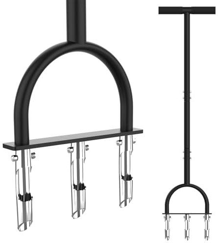Qsxou Herramienta aireadora de césped, herramienta aireadora con 3 dientes huecos, aireador manual para el cuidado del jardín y aflojar el suelo compactado, aireación del césped, herramienta de jardín