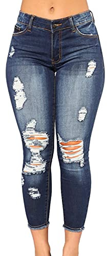 Pantalones Vaquero Mujer Jeans Pantalón Largo Moda Casual Mezclillas Roto Pantalones Bolsillo Denim Verano Primavera Deportes elástico Slim Fit Cintura Alta Original Jeans Pant