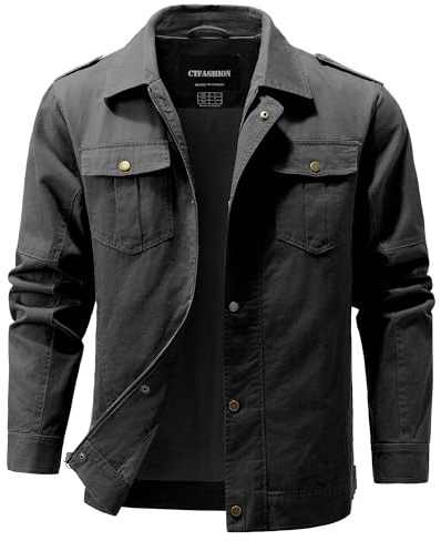 CTFASHION Canvas Jacket Men Military Jackets for Men's Winter Casual Thicken Multi-Pocket Field Outwear Fleece Cargo Coat Grey L