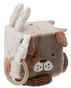 Jollein Cube d’Activités - Animal Friends - Cube d’Éveil avec Miroir, Bruit et Éléments à Saisir - Jouet Bébé - Stimule Les Sens et la Motricité - 10x10 cm