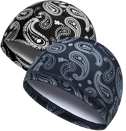 PYEUIFT Skull Cap, 2 Unidades Sotocasco Transpirable Secado Rápido Elástico Estampado Negro Y Gris Forro para Casco Unisex, para Ciclismo Moto Verano
