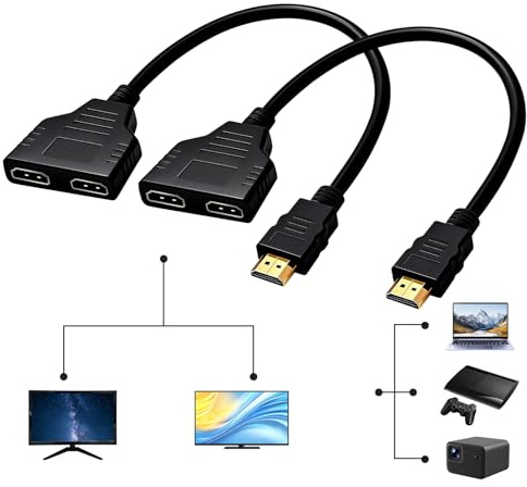 JFTNAKY Double Adaptateur Répartiteur HDMI, Répartiteur de Câble 1 Entrée 2 Sorties, pour HDTV HD, LED, Moniteur LCD et projecteurs, Deux écrans Non Affichables Simultanément