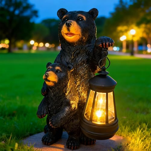Hulonrua Solar Garden Outdoor Statues Lights Bear Garden Sculptures Birthday Housewarming Gifts for Women Mom Grandma for Patio Yard Lawn Backyard Decorations