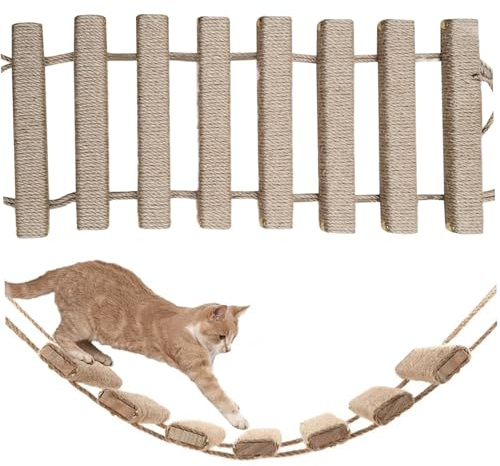 Monetais Kattstege 50 x 25 cm hängande kattbro i trä lindad med linnerep repbeständig stege för inomhuskatter, tillbehör