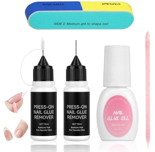 BUTBU 10 ML Removedor de Pegamento para Uñas, 10 ML Pegamento para UñasRemovedor de Pegamen-to Suave para Uña-s de Uñ-as, sin Acetona, con Lima de Uñ-as, para Nail Tip Pegamen-to para DIY Aplicaciones