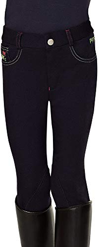 Pfiff 101846 Hanni Pantaloni da equitazione per bambini , patch per il ginocchio, polsini per le gambe con ricamo in velcro, blu, 170