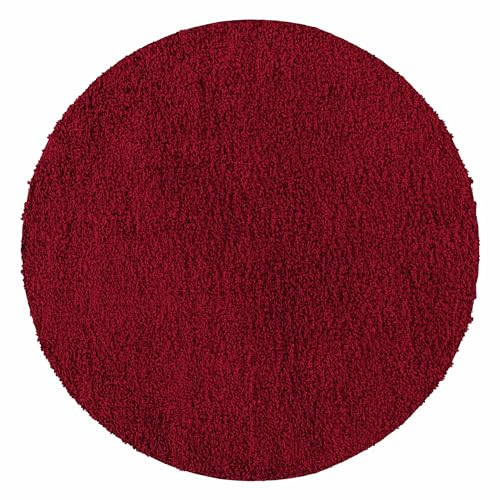 Carpetsale24 Shaggy Hochflor Teppich 200 cm Rund Rot | Runder Teppich Wohnzimmer – Moderner, Weicher, Flauschiger Langflor für Schlafzimmer, Badezimmer & Küchenteppich, Wohnzimmerteppich