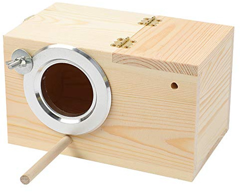 Pine Wood Parakeet Nest Box Bird House Budgie Breeding Mating Box for Lovebirds Cockatiel Parrotlets (S)
