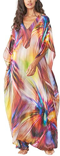 YouKD Kaftan för damer, sommar, lång, maxi, bohemisk klänning, strand, täckande rock, rymlig kimono, en storlek