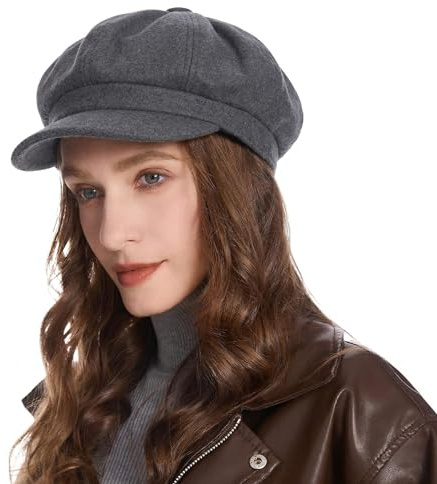ZYLC Unisex Warm Peaked Cap Beret Hat Winter Balloon Hat Classic Design with Peak, Dark Grey, One Size Fits All