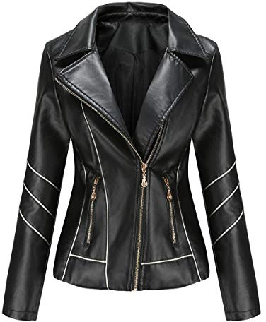 Hiser Femme Veste de Simili Cuir, Moto Manteau Faux Cuir PU Slim Fit Printemps Automne Hiver Manche Longue Élégant Veste Courte Blouson Biker à Fermeture (Noir,XL)