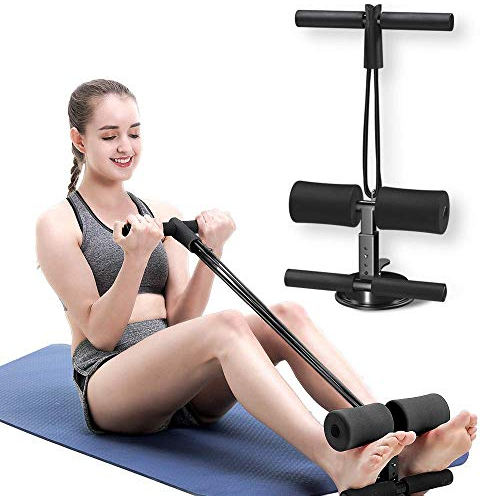 Sit Up Bar mit Widerstandsbändern, Tragbares verstellbares Sit Up Hilfsgerät, Bauchmuskeltrainingsgerät mit Saugnäpfen, Doppelpolige Sit-Up-Hilfe für Boden, Bauchmuskeltrainer für Heim-Fitness