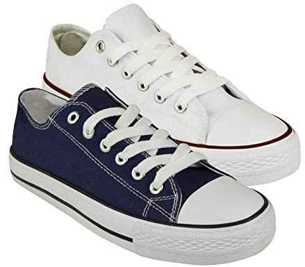 Style Spot Ladies Canvas Shoes Top Iconic Classics Canvas Sneakers Toe Cap Lace Up Flat Gym Sports Trainers Women's Lightweight Sneakers Fashion Pumps Plimsoll Casual (Navy-White, Numeric_6)