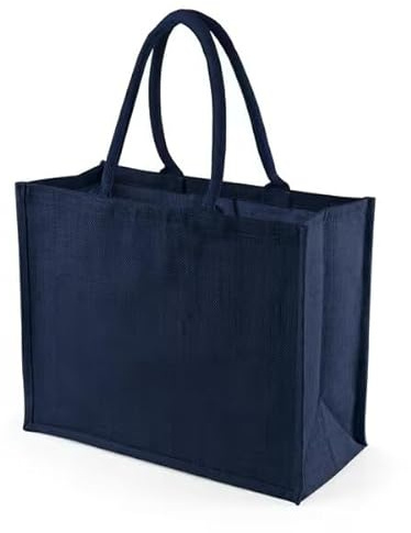 Hyper Mart Classic Large Strong Jute Shopper Bag Natural 100% Hessian with Waterproof Lining (BLUE)