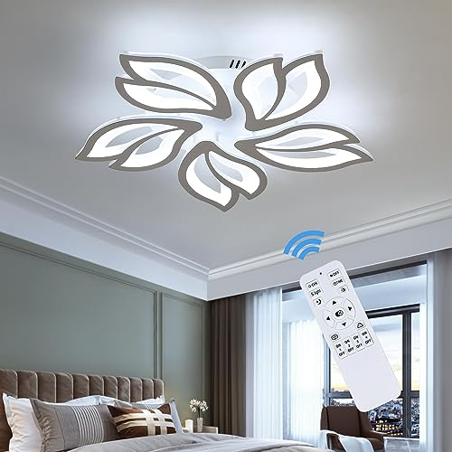 Comely Modern LED Ceiling Light Dimmable, 45W 6000LM Ceiling Lamp with Remote Control, Creative 5 Head Petals Design, Chandelier for Living Room Bedroom Kitchen Dining Room