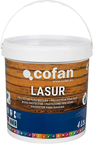 Cofan Lasur Protector al Agua para Madera | Color Teca con acabado Mate | Bote de 4 litros