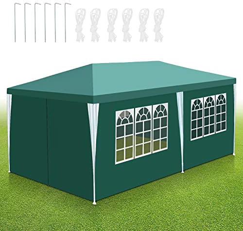 Sonnewelt Pavillon 3x6 m Tente de réception étanche à l'eau Bâche PE de Haute qualité Tente de réception résistante aux UV Tente de Jardin 100g/m² Tente à bière avec 6 Parties latérales Vert