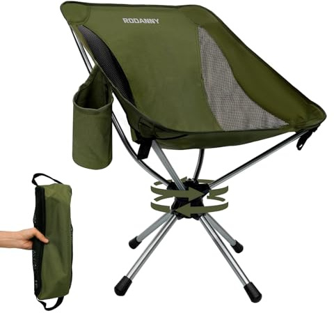 RODANNY 360° Swivel Folding Chair, Compact Portable Camping Chairs for Outdoor Travel Hunting Hiking Fishing Picnic, Lightweight 2.7LB with 305LBS Capacity, Foldable Lawn Chair, Green