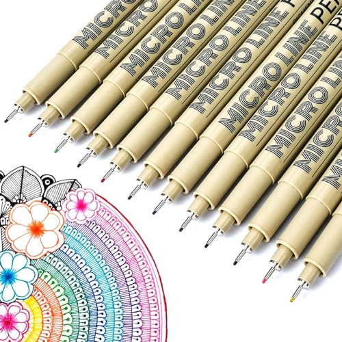 KERIFI 05 Micro Fineliner Drawing Art Pens: 12 Colors 0.45mm Multiliner Fine Liner Pens, Fine Point No Bleed Waterproof Archival Ink Pen Set for Bible Journal Watercolor Zentangle Kit Stuff Supplies