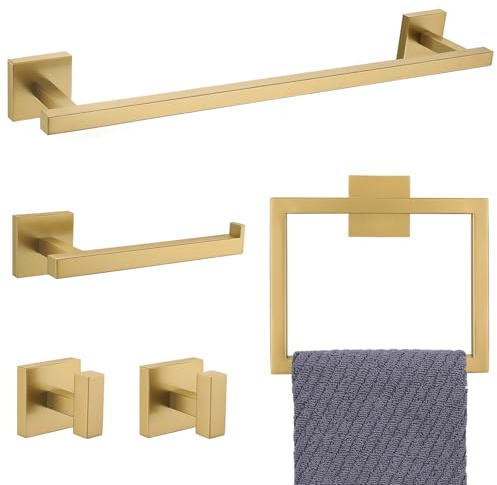 YACVCL Towel Bar Set, 5-Piece Brushed Gold Bathroom Hardware Set, Gold Bathroom Accessories Set, SUS304 Stainless Steel 23.6 Inch Towel Holder Towel Racks Set Wall Mounted